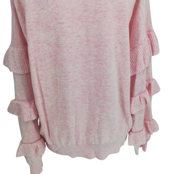 J Crew Crew Neck Ruffle Sleeve Wool Blend Sweater Size XL Pink Romantic Knit - Picture 10 of 12